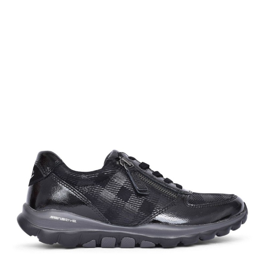 Ladies GABOR | Ladies 76.968 Fantastic Laced Trainer In Blk Patent