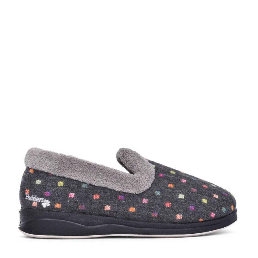 Ladies PADDERS | Ladies 406 Repose Wide Fit Spotty Slipper In Grey