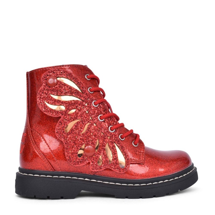 Girls LELLI KELLY | Girls Lk5544 Ali Patent Glitter Laced Boot In Red