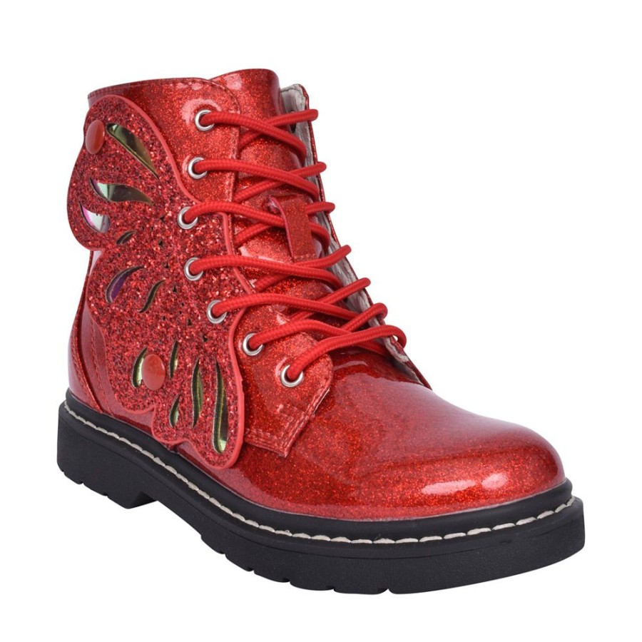 Girls LELLI KELLY | Girls Lk5544 Ali Patent Glitter Laced Boot In Red