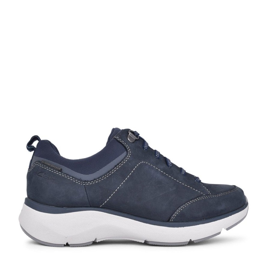 Ladies CLARKS | Ladies Wave2.0 Lace Nubuck D-Fit Trainer In Navy