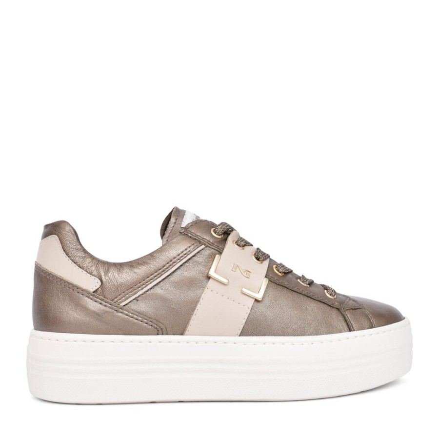 Ladies NEROGIARDINI | Ladies I308412D Laced Trainer In Metallic