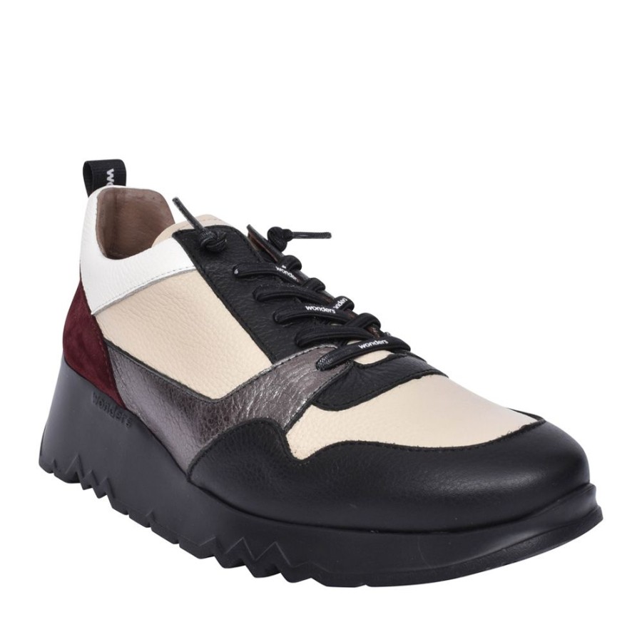 Ladies WONDERS | Ladies E-6730 Wedge Laced Trainer In Black