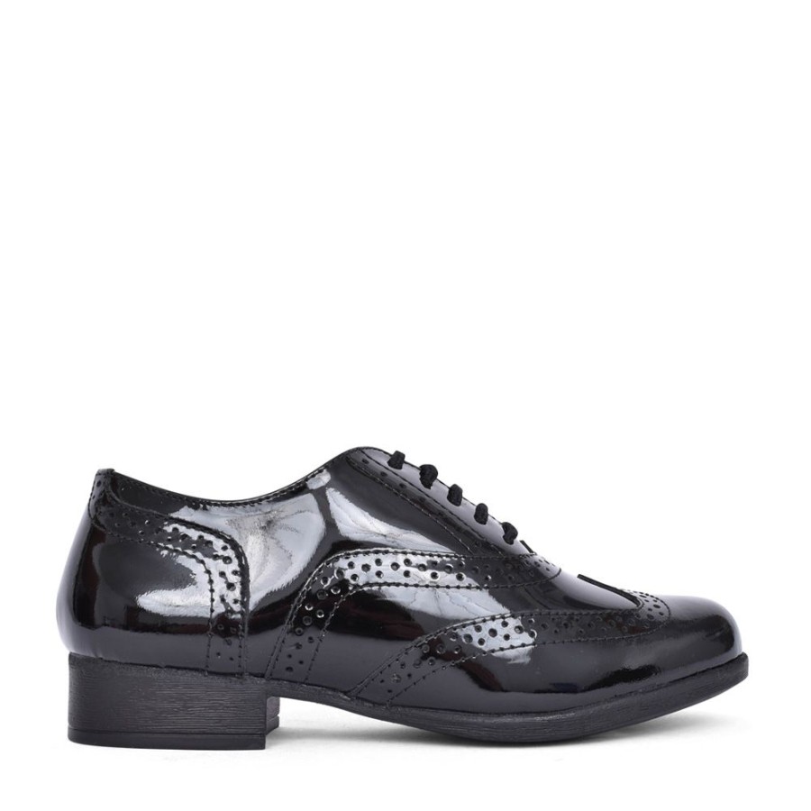 Girls HUSH PUPPIES | Girls Kada Laced Brogue In Blk Patent