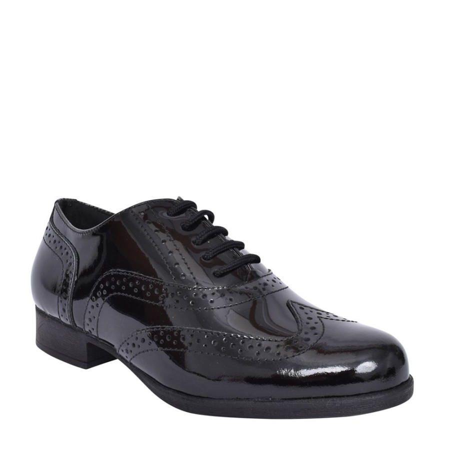 Girls HUSH PUPPIES | Girls Kada Laced Brogue In Blk Patent