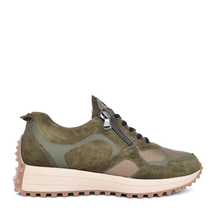 Ladies WALDLAUFER | Ladies 797002 H-Pinky Laced Trainer In Khaki