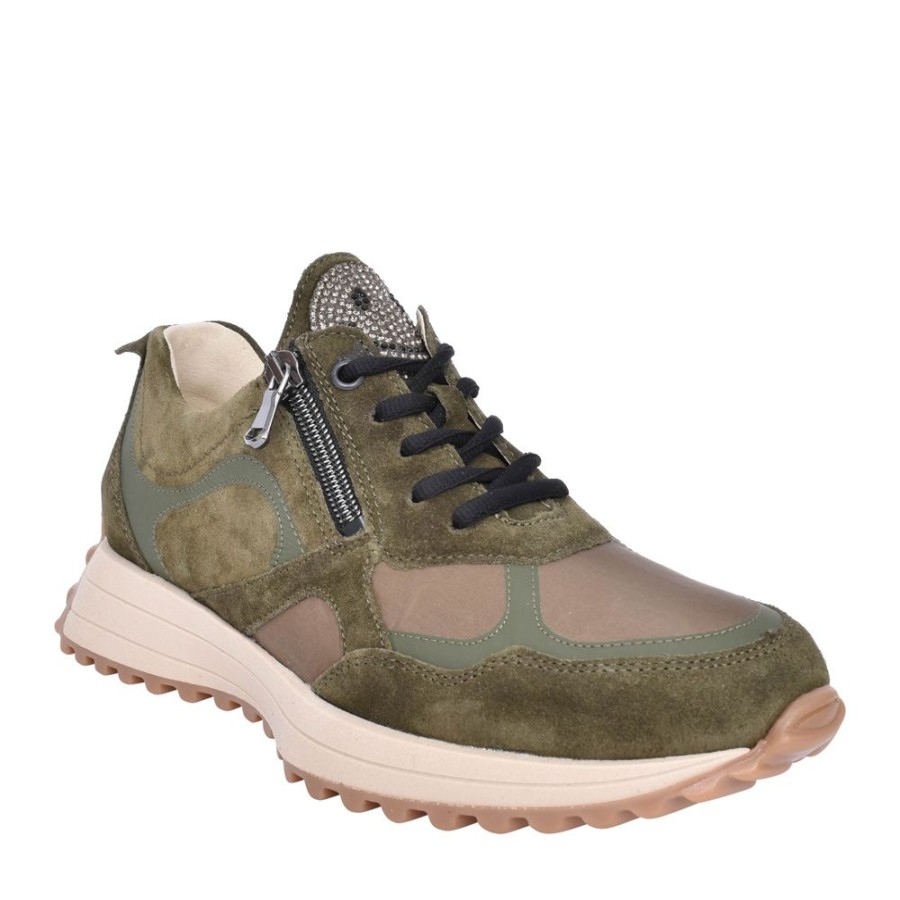 Ladies WALDLAUFER | Ladies 797002 H-Pinky Laced Trainer In Khaki