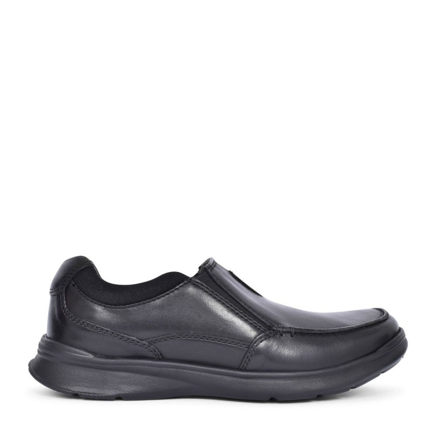 Mens CLARKS | Cotrell Free Leather H Fit Slip On Shoe For Men In Blk Leather