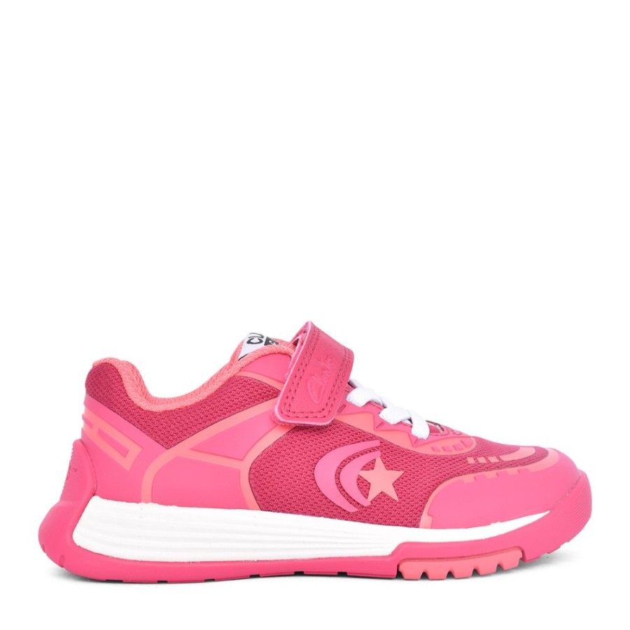 Girls CLARKS | Girls Cica Star Flex K Pink Combi Velcro Trainer In Kids F Fit