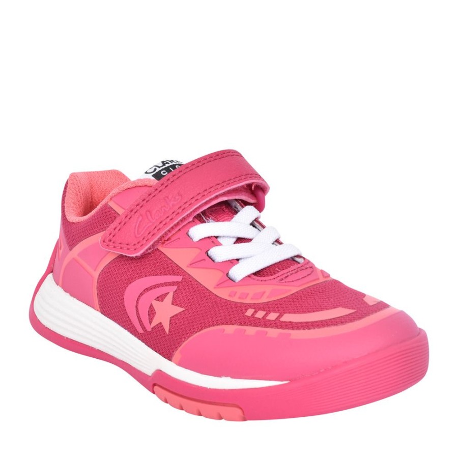 Girls CLARKS | Girls Cica Star Flex K Pink Combi Velcro Trainer In Kids F Fit