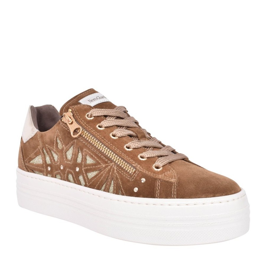 Ladies NEROGIARDINI | Ladies I308411D Laced Trainer In Brown