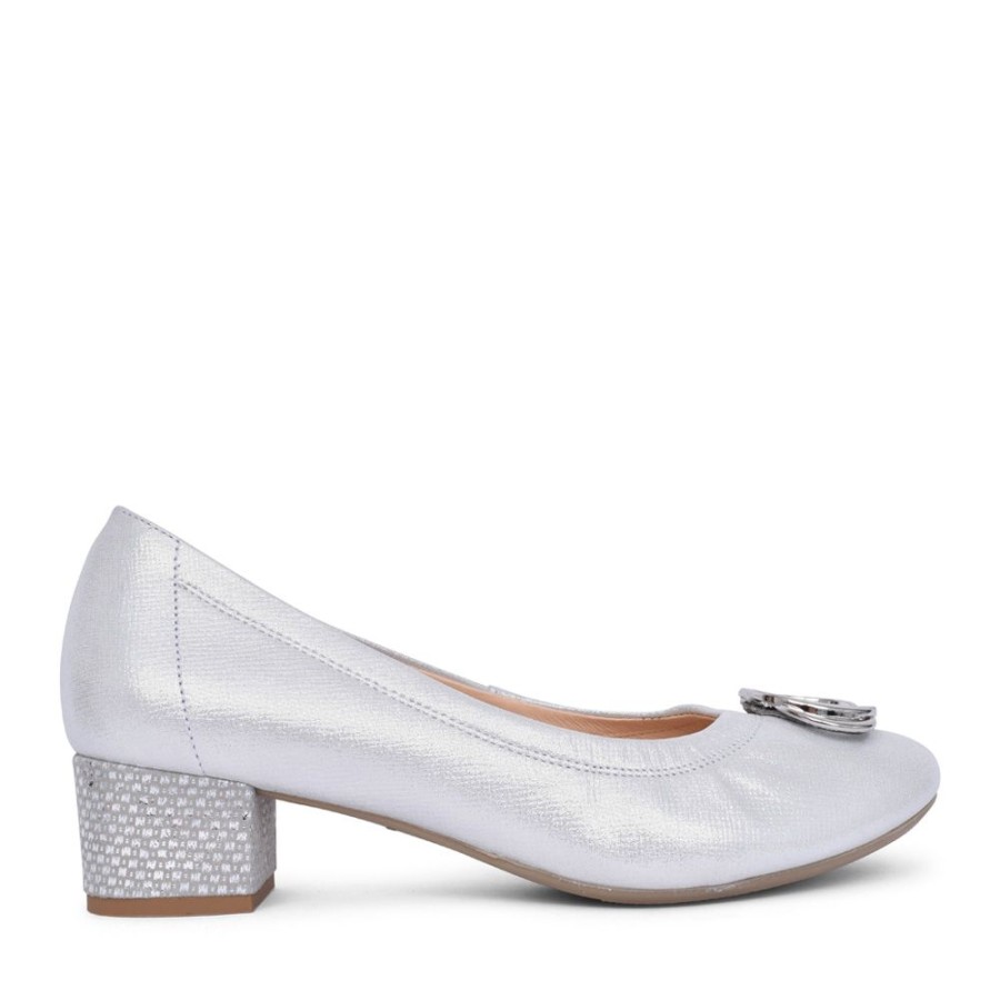 Ladies BIOECO | Ladies 6415 Low Heel Court Shoe In Silver