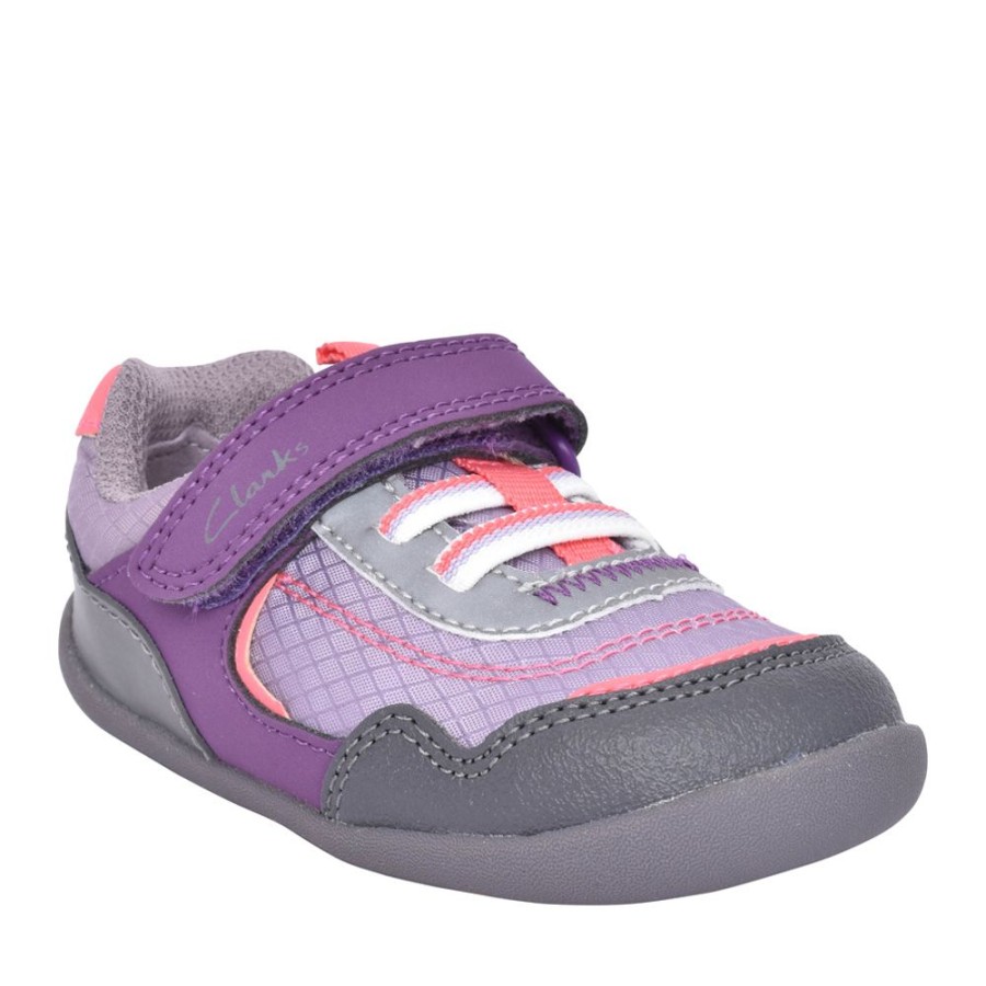 Girls CLARKS | Girls Roamer Sport Purple Combi Velcro Shoe In Kids F Fit