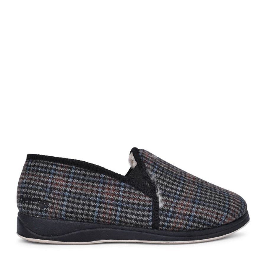 Mens PADDERS | Mens Albers 2 Fur Lined Checked Slipper In Blue