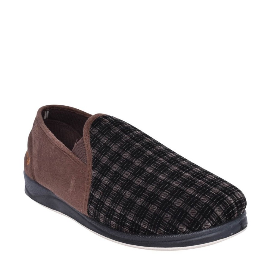 Mens PADDERS | Albert Checked Slipper For Men In Brown