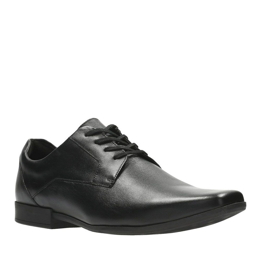 Mens CLARKS | Glement Lace Leather Shoe In Blk Leather