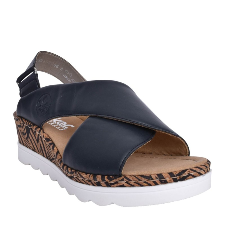 Ladies RIEKER | Ladies 67189 Cross Over Sandal In Navy