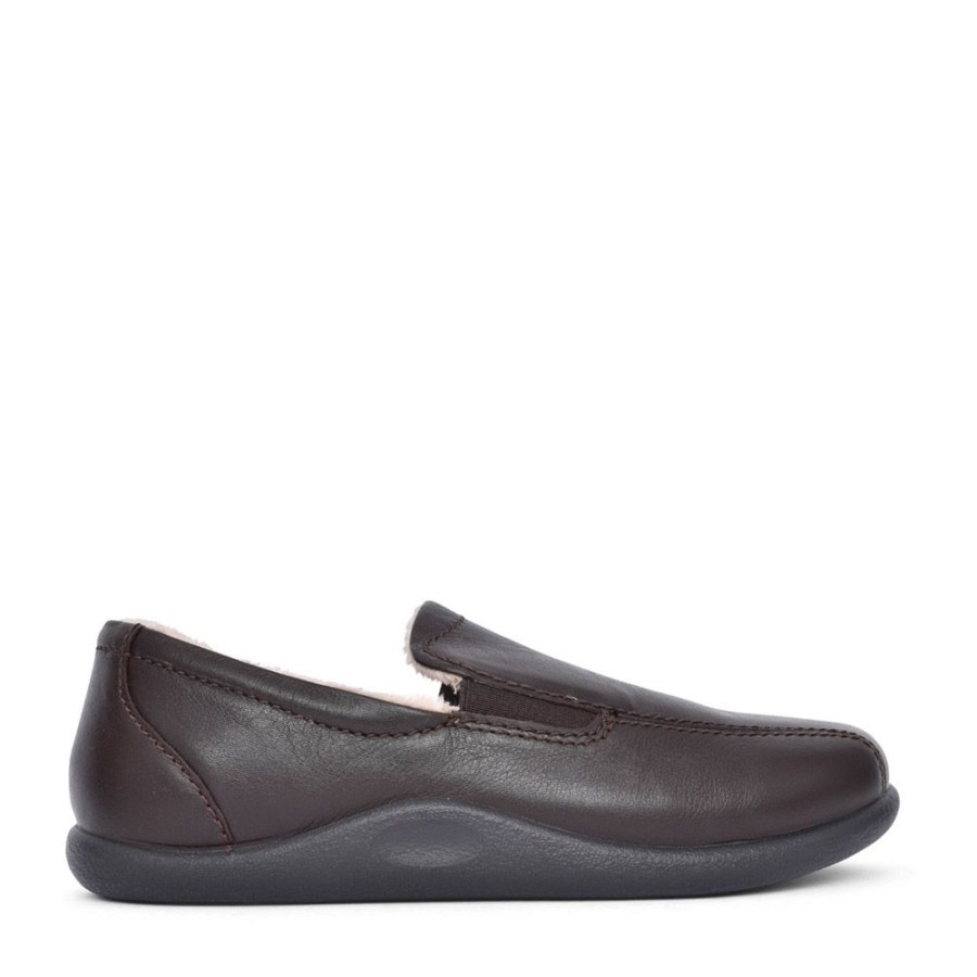 Mens HOTTER | Mens Relax Std Fit Velcro Slipper In Dark Brown