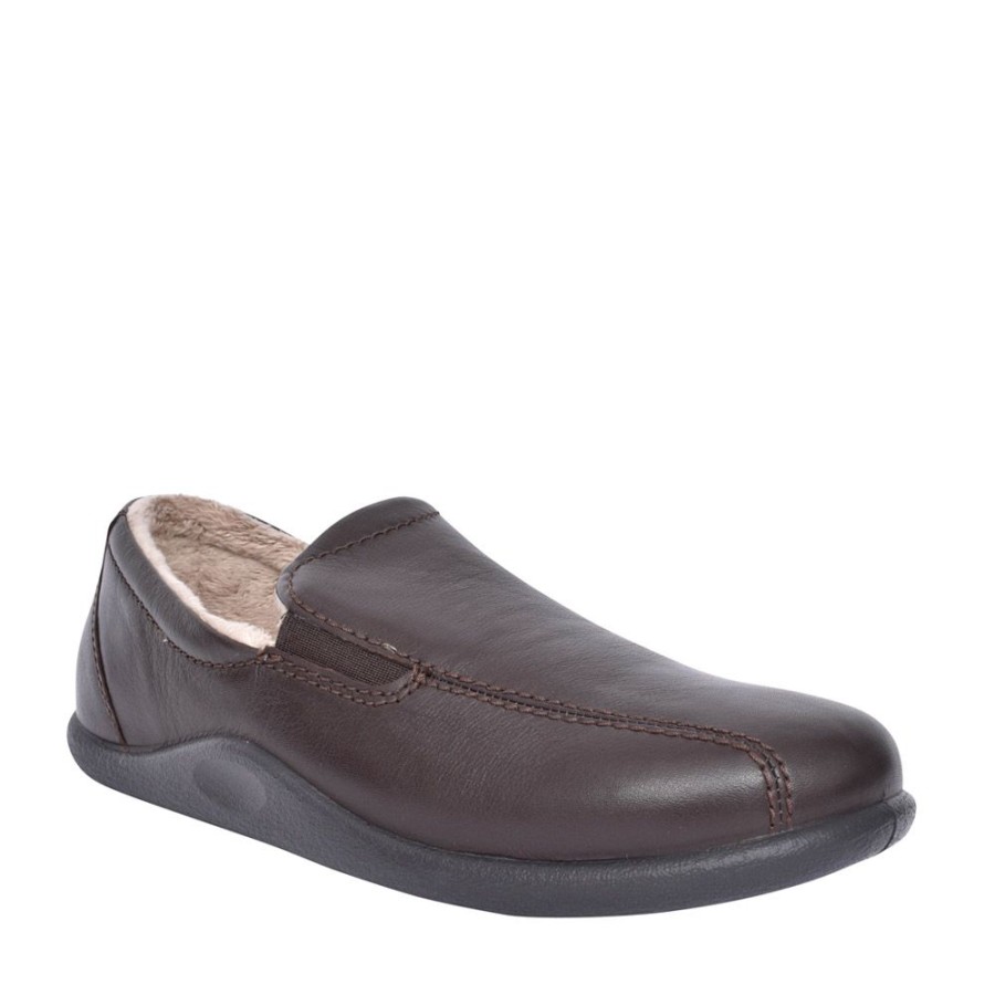 Mens HOTTER | Mens Relax Std Fit Velcro Slipper In Dark Brown