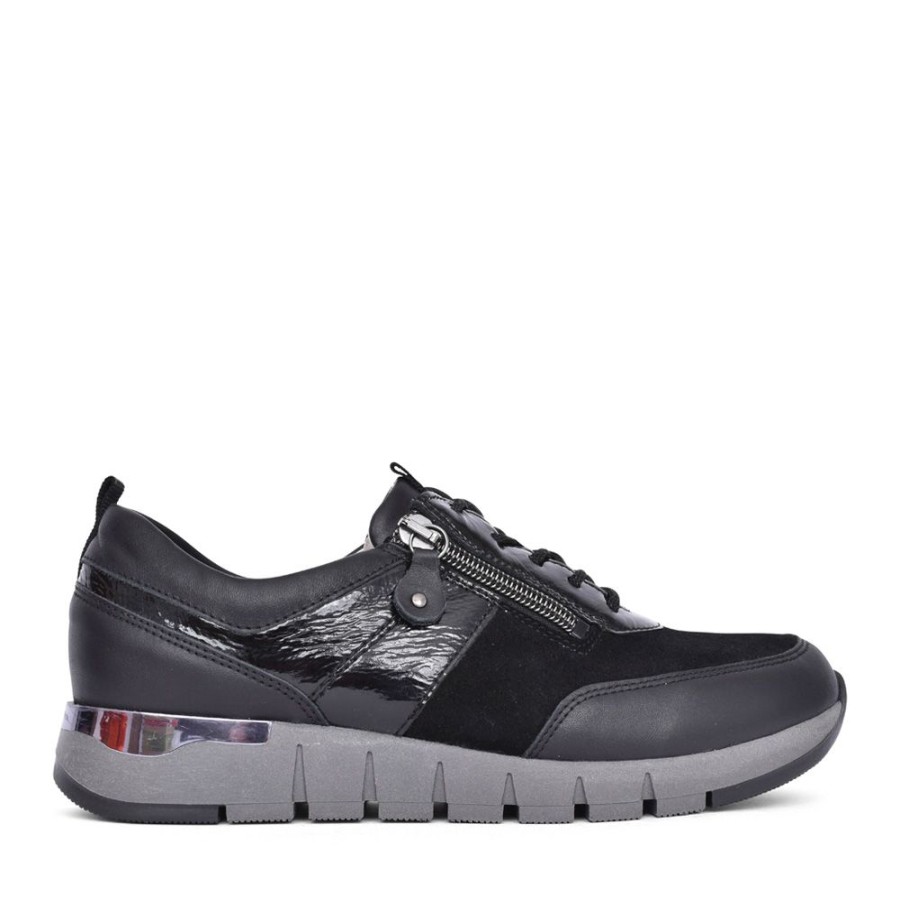 Ladies WALDLAUFER | Ladies H-Petra 908014 Laced Trainer In Black