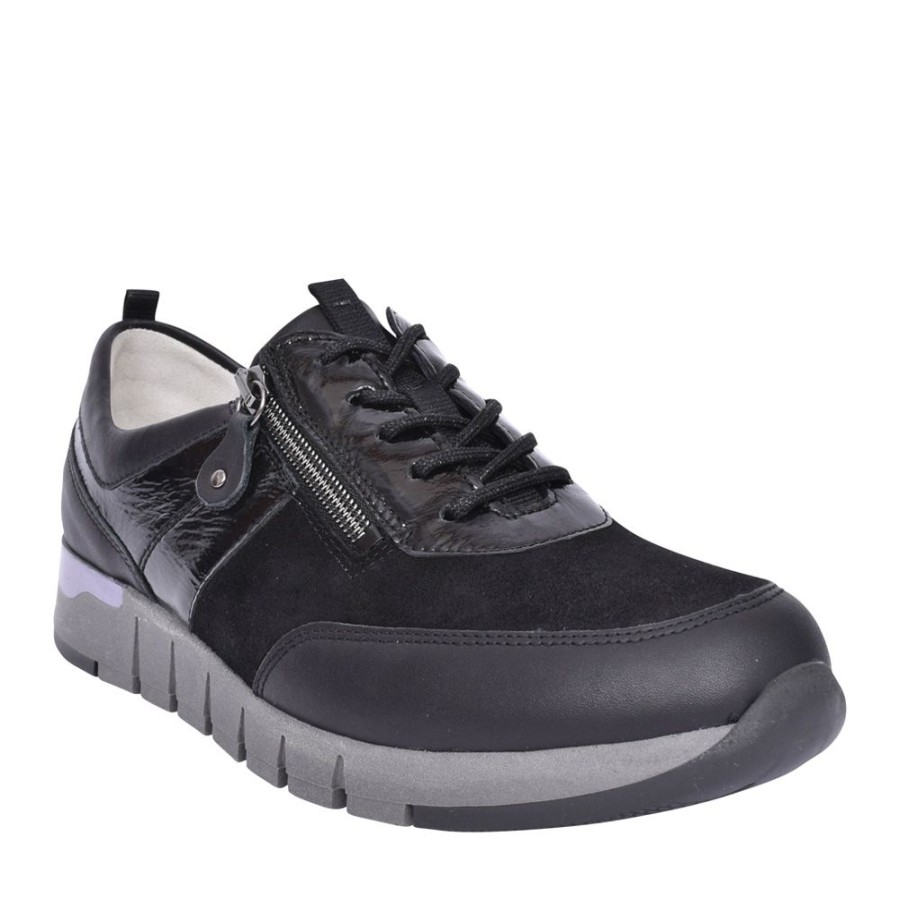 Ladies WALDLAUFER | Ladies H-Petra 908014 Laced Trainer In Black