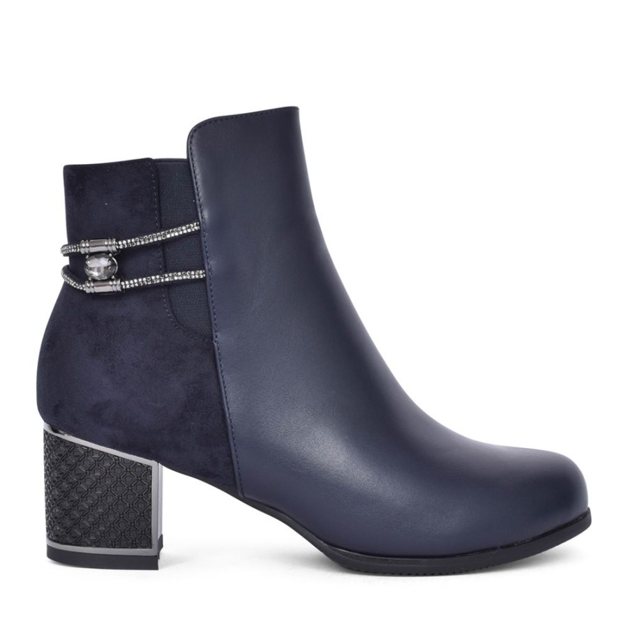 Ladies REDZ | Ladies F3925 Block Heel Ankle Boot In Navy