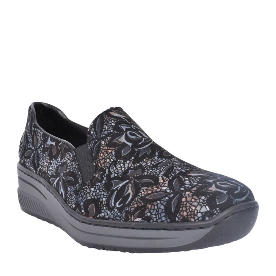 Ladies RIEKER | Ladies 48752 Slip-On Wedge Shoe In Black Interest