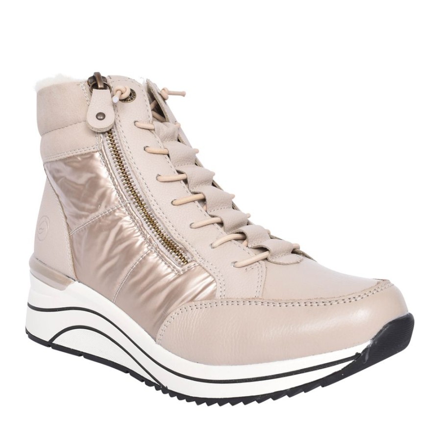 Ladies REMONTE | Ladies D0T72 Laced Ankle Boot In Beige