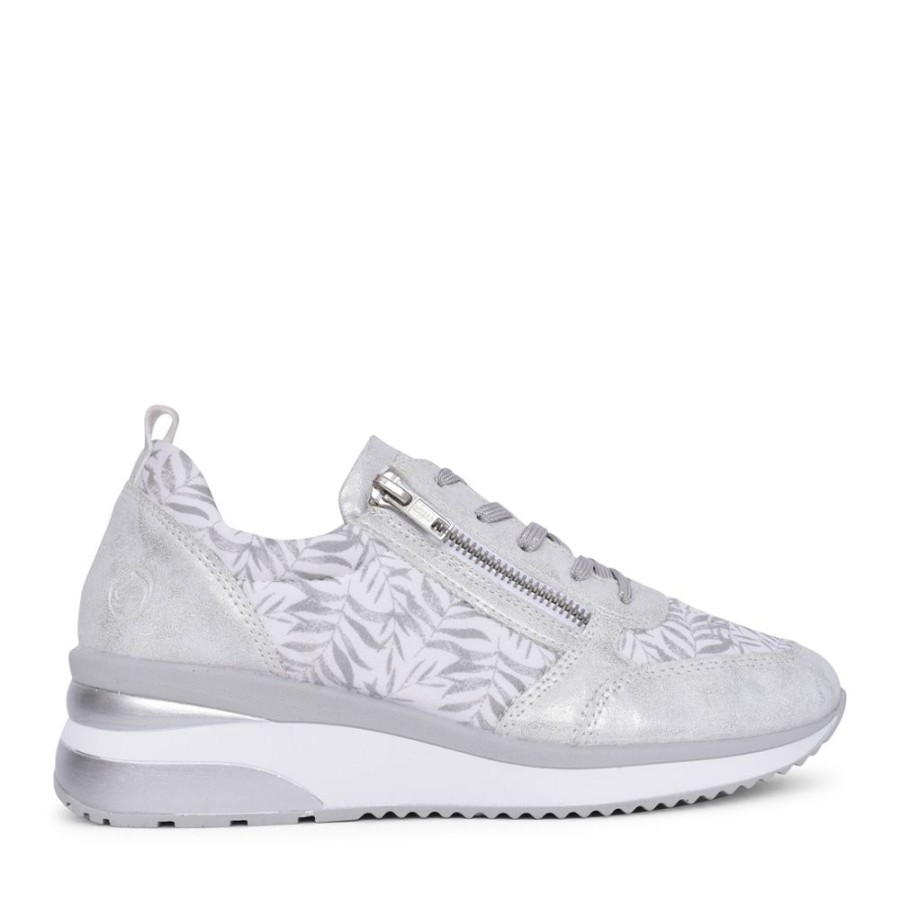 Ladies REMONTE | Ladies D2401 Laced Wedge Trainer In Silver