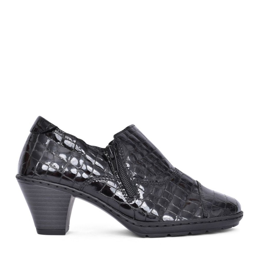 Ladies RIEKER | Ladies 57173 Low Heel Shoe In Black Patent