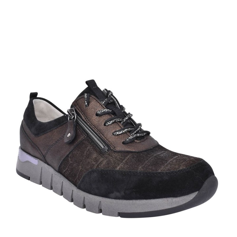 Ladies WALDLAUFER | Ladies 9080009 H-Petra Laced Trainer In Black