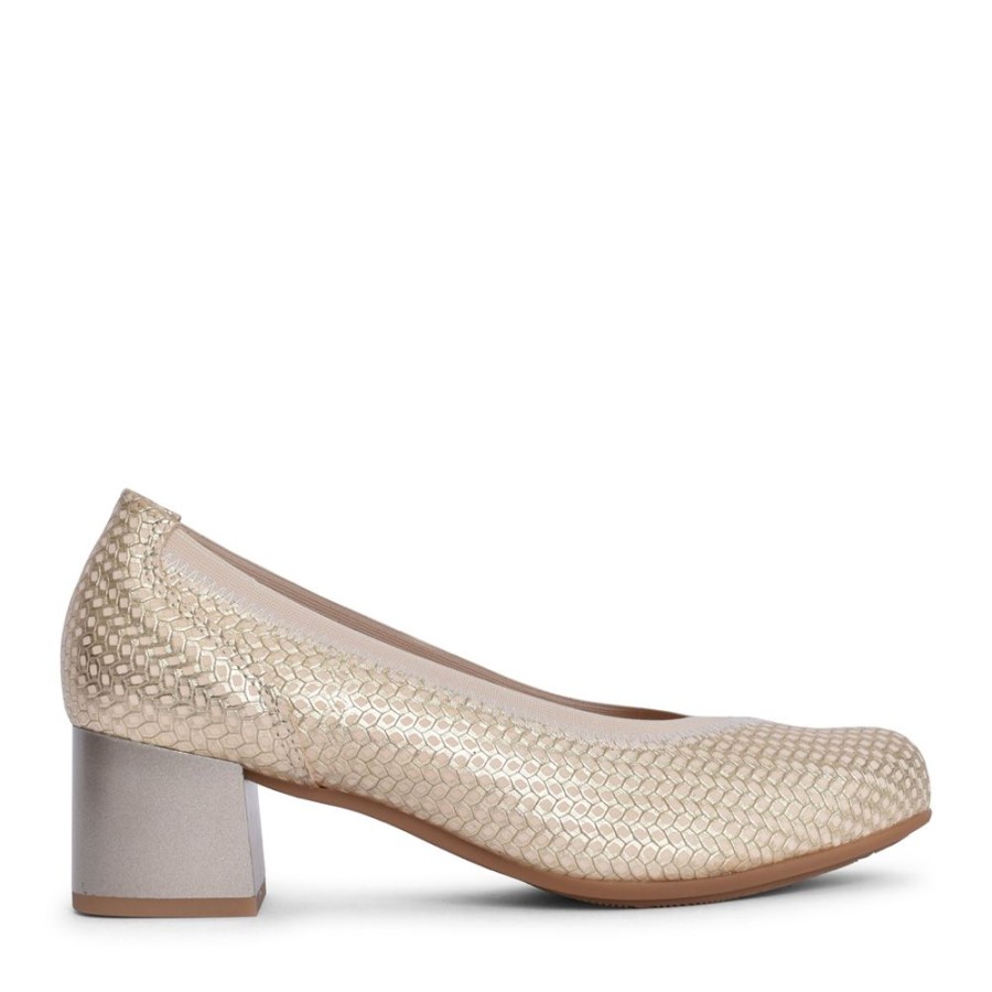 Ladies PITILLOS | Ladies 5090 Low Heel Court Shoe In Gold