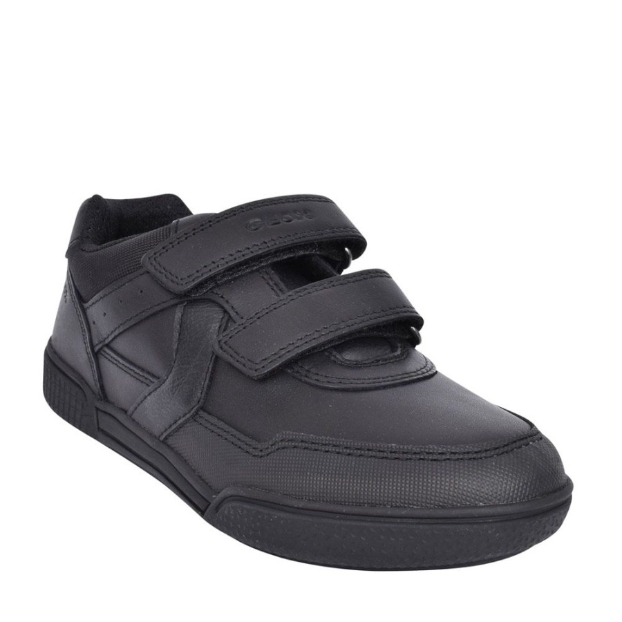 Boys GEOX | Boys J02Bca Poseido Double Velcro Shoe In Blk Leather