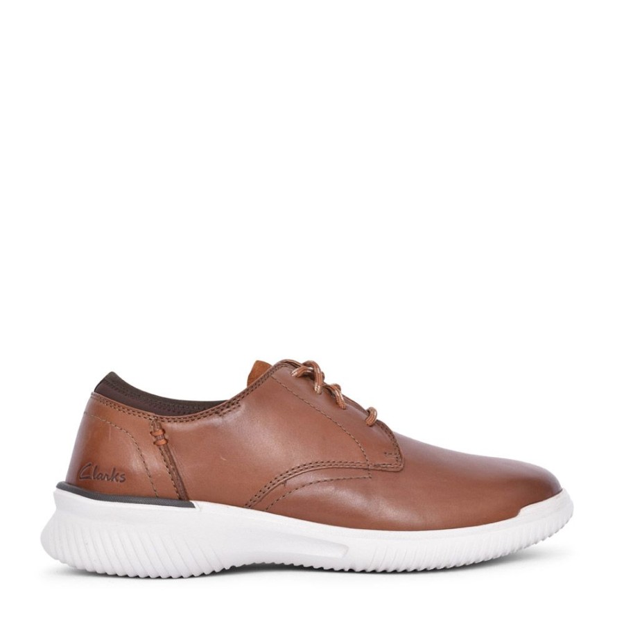 Mens CLARKS | Mens Donaway Leather H Fit Shoe In Dark Tan