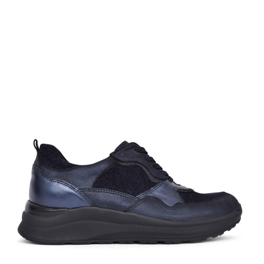 Ladies WALDLAUFER | Ladies 760002 H-Rosa Laced Trainer In Navy