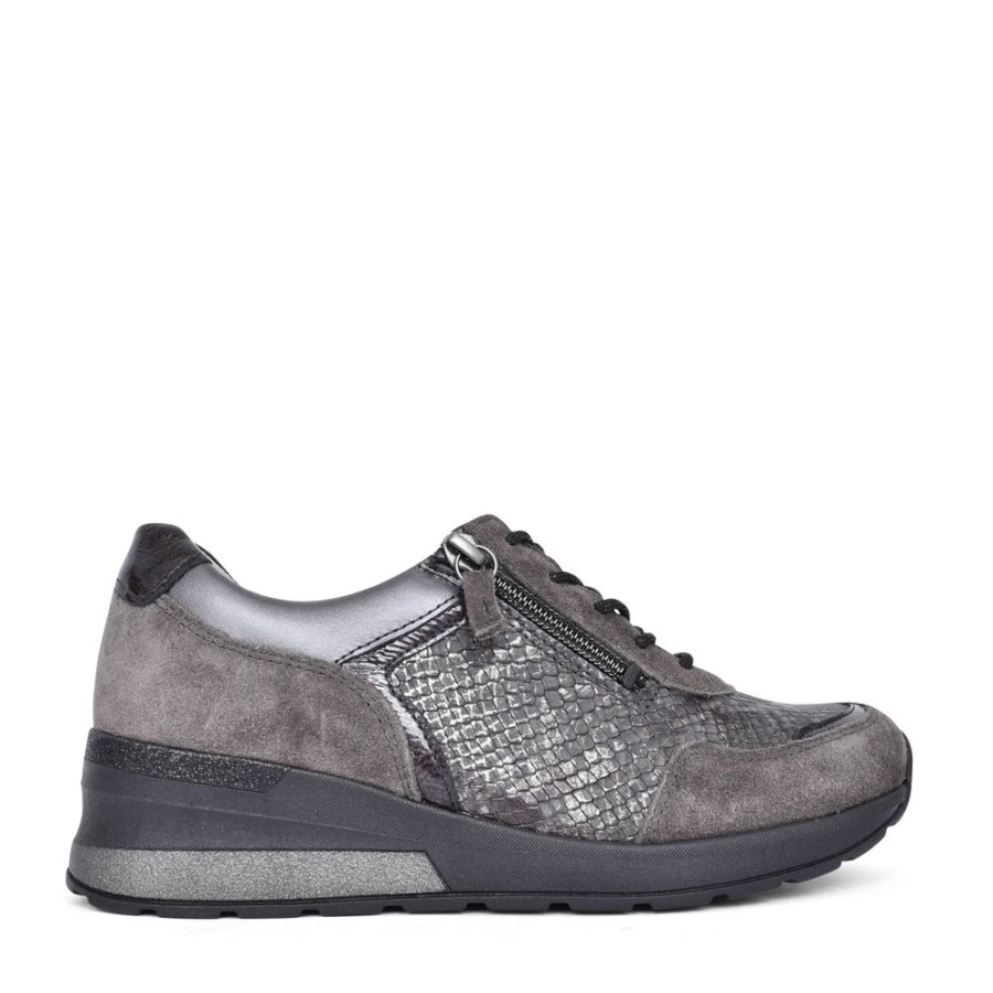 Ladies WALDLAUFER | Ladies 939008 H-Clara Laced Trainer In Grey