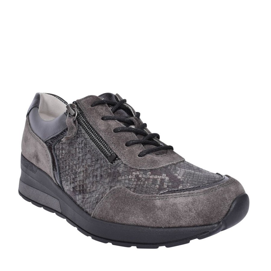 Ladies WALDLAUFER | Ladies 939008 H-Clara Laced Trainer In Grey