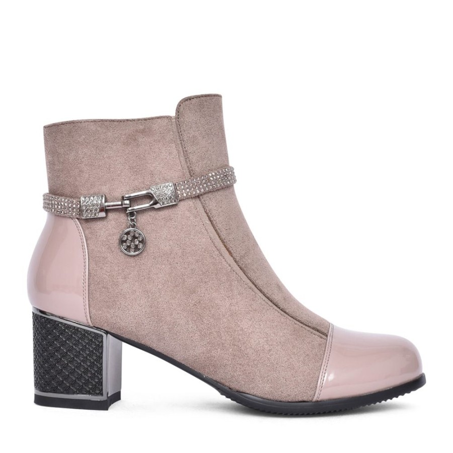 Ladies REDZ | Ladies F3922 Block Heel Ankle Boot In Taupe