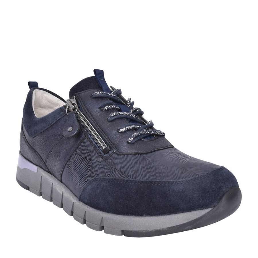 Ladies WALDLAUFER | Ladies H-Petra 908009 Laced Trainer In Navy