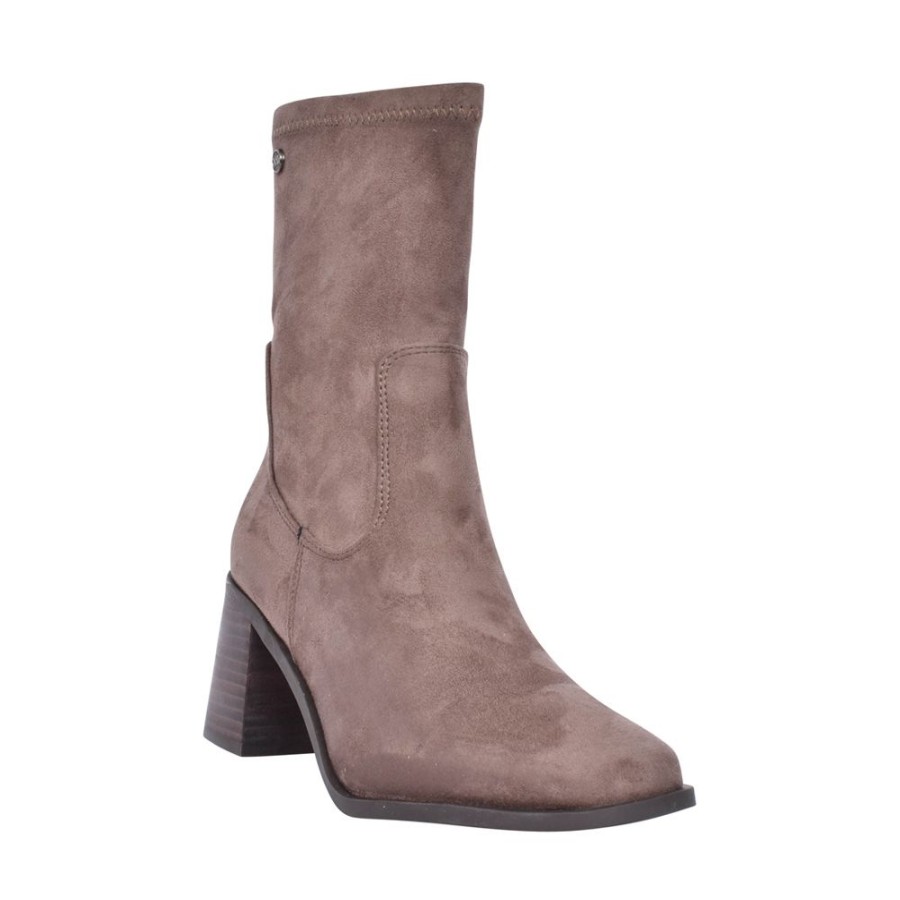 Ladies XTI | Ladies 140485 Block Heel Calf Boot In Taupe