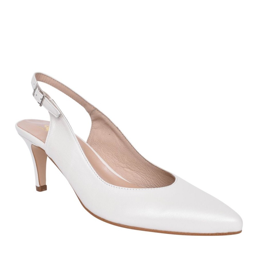 Ladies ZANY | Ladies Rp0013 Low Heel Sling Back Shoe In White