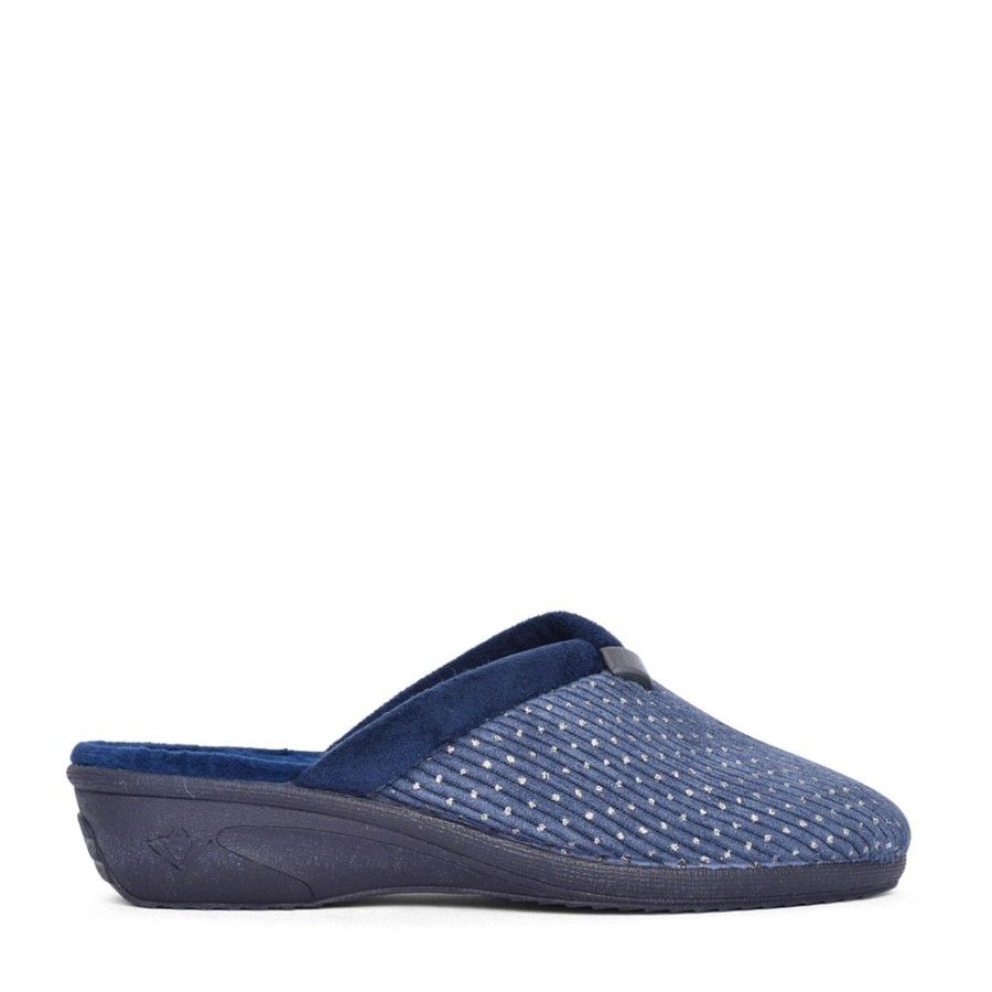 Ladies LUNAR | Ladies Nora Kla156 Wedge Mule Slipper In Blue