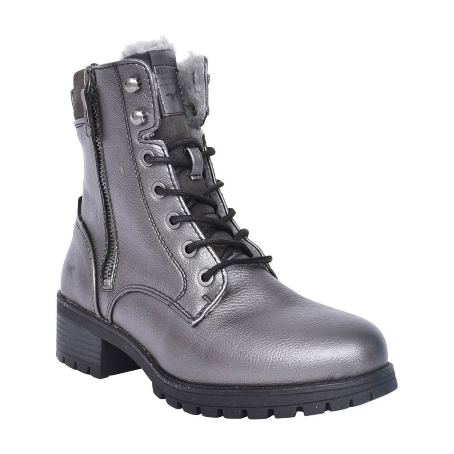 Ladies MUSTANG | Ladies 1435603 Low Heel Laced Ankle Boot In Dark Grey