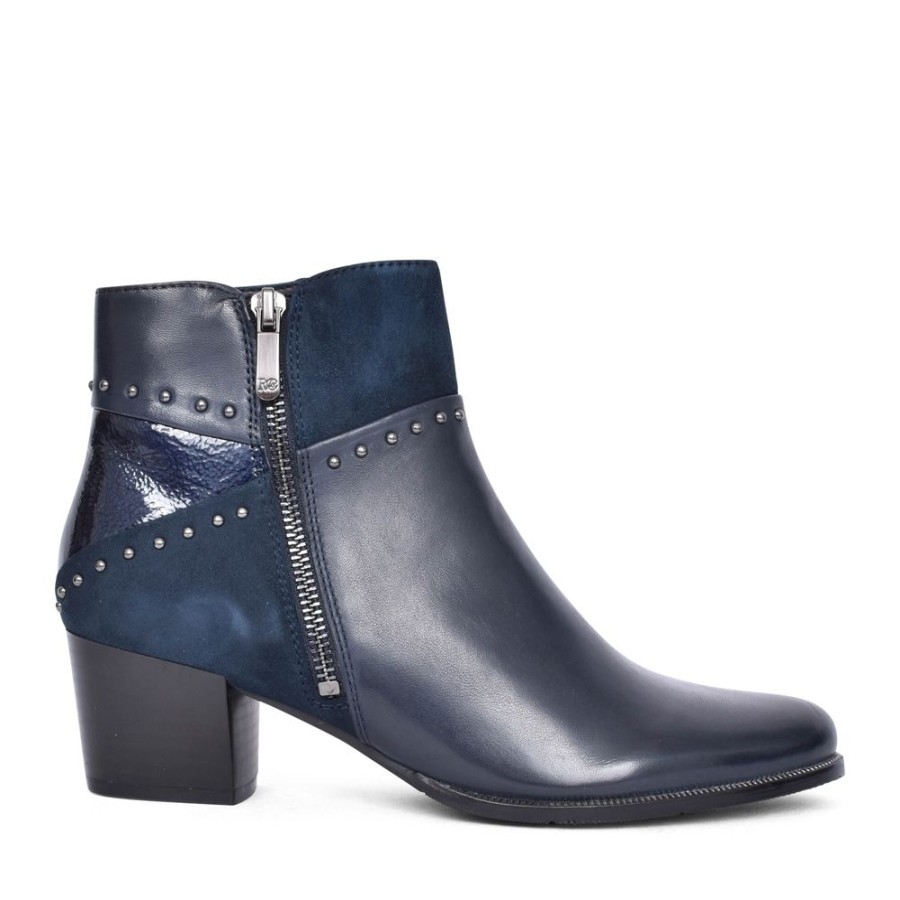 Ladies REGARDE LE CIEL | Ladies Isabel-119 Block Heel Ankle Boot In Navy