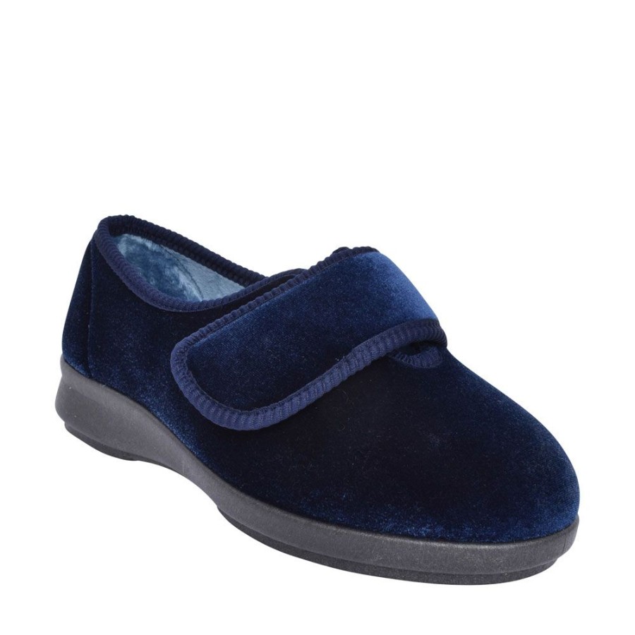 Ladies EASY B | Nellie Extra Wide 2V Velcro Slipper For Ladies In Navy