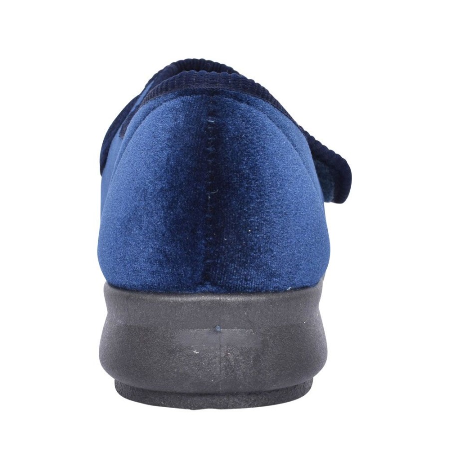 Ladies EASY B | Nellie Extra Wide 2V Velcro Slipper For Ladies In Navy