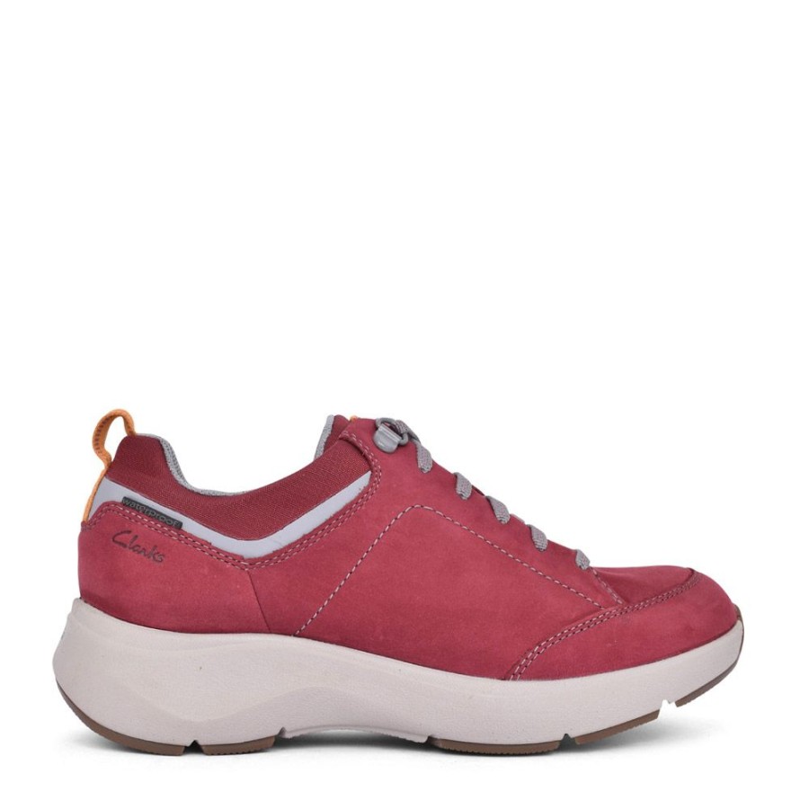 Ladies CLARKS | Ladies Wave 2.0 Waterproof D-Fit Trainer In Wine