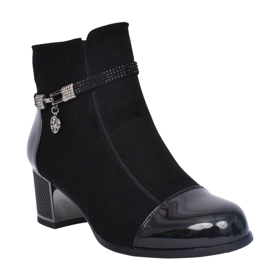 Ladies REDZ | Ladies F3922 Block Heel Ankle Boot In Black