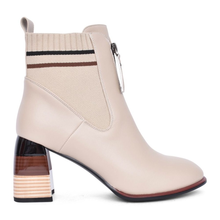 Ladies REDZ | Ladies D3738 Medium Heel Ankle Boot In Beige