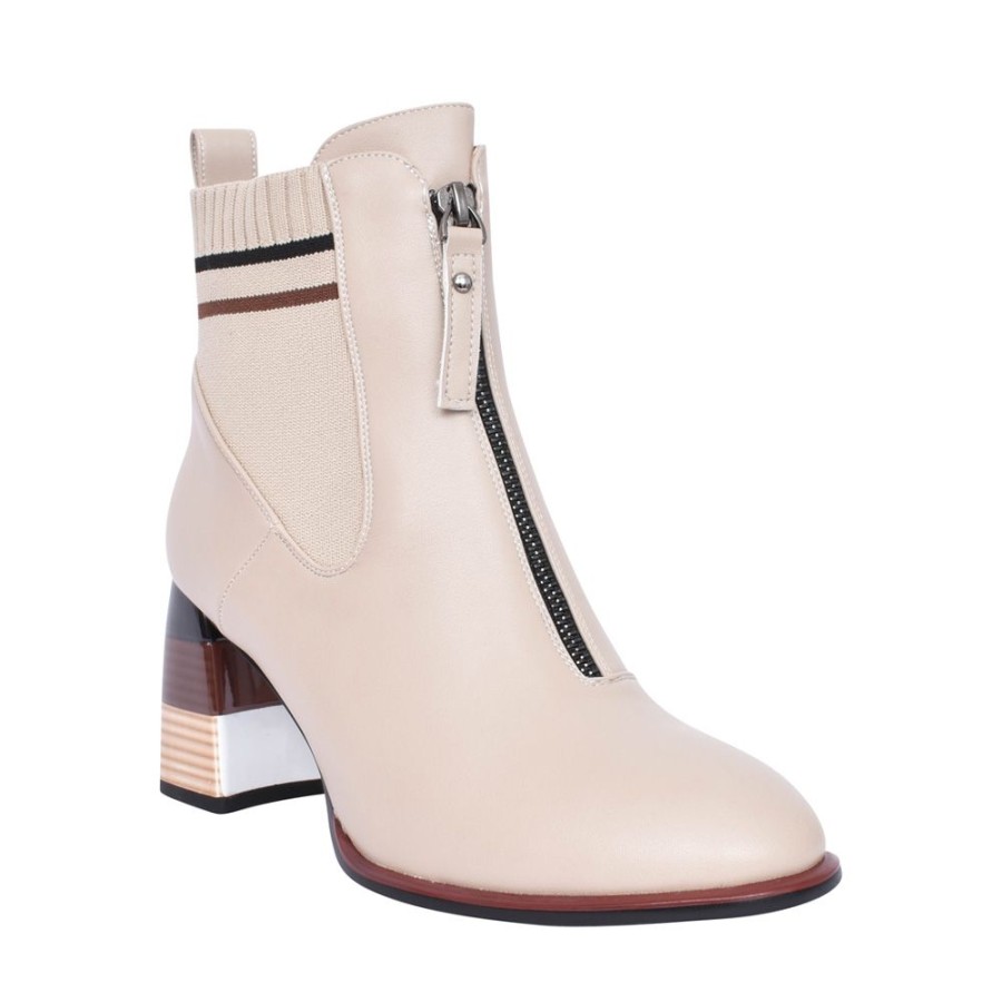 Ladies REDZ | Ladies D3738 Medium Heel Ankle Boot In Beige